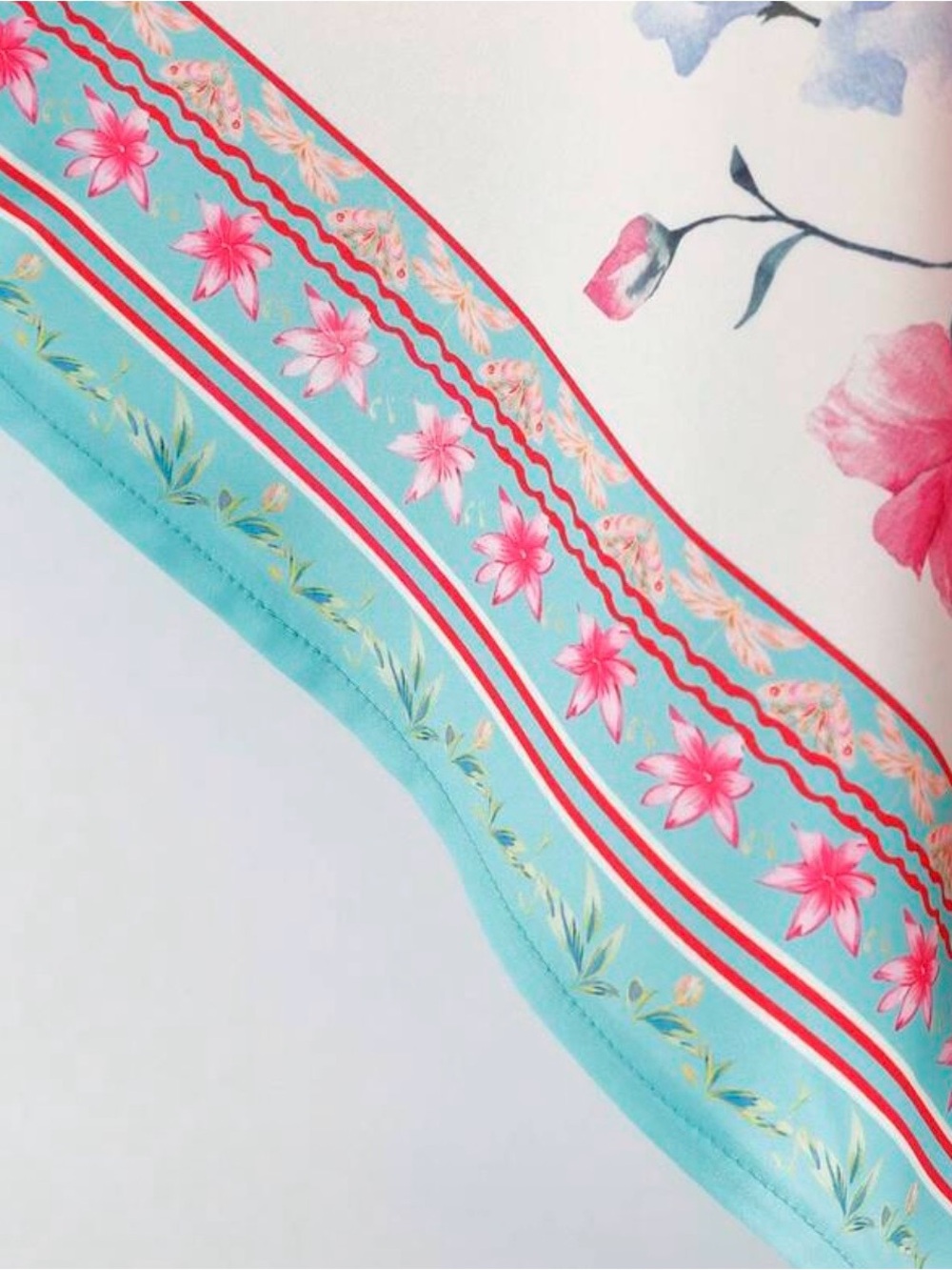 SHEIN, Ladies, White Floral Tie-Front Kimono Blouse with Turquoise Trim XL NEW - Picture 4 of 9